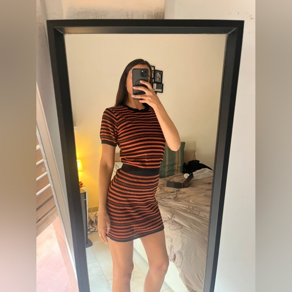 Zara Black and Orange Striped Knit Top
